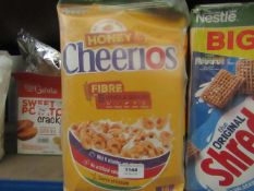 2x 565g boxes of Honey Cheerios, BB 07/2021, Damaged outer boxes
