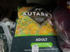 18Kg bag of Autarky Adult Chicken Dinner dog food, the bag has been damaged nad resealed so may