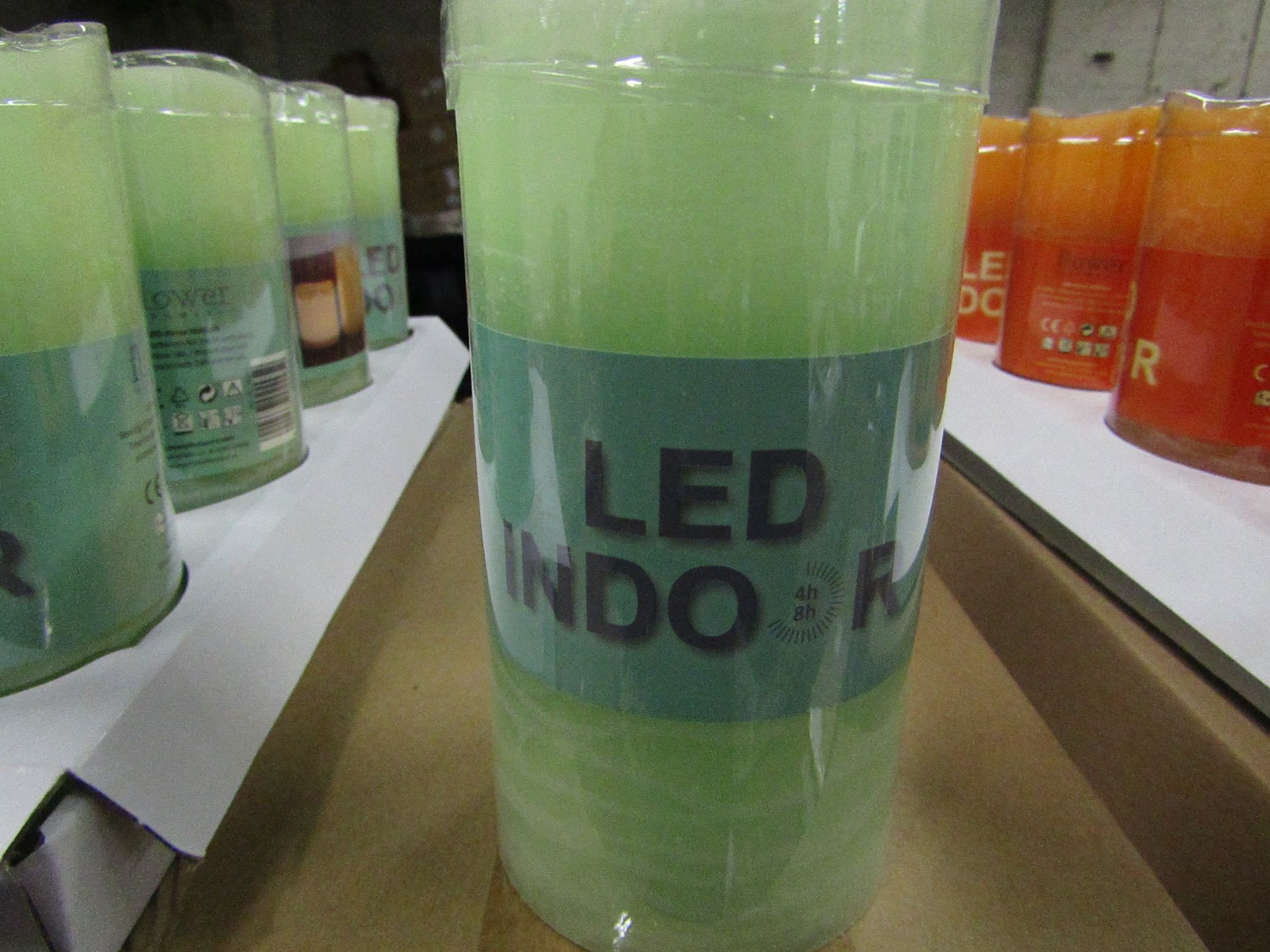 8x Green LED Indoor Artificial Candles (With Timer Mode 4/8 Hrs) Battery Operated - New & Boxed.