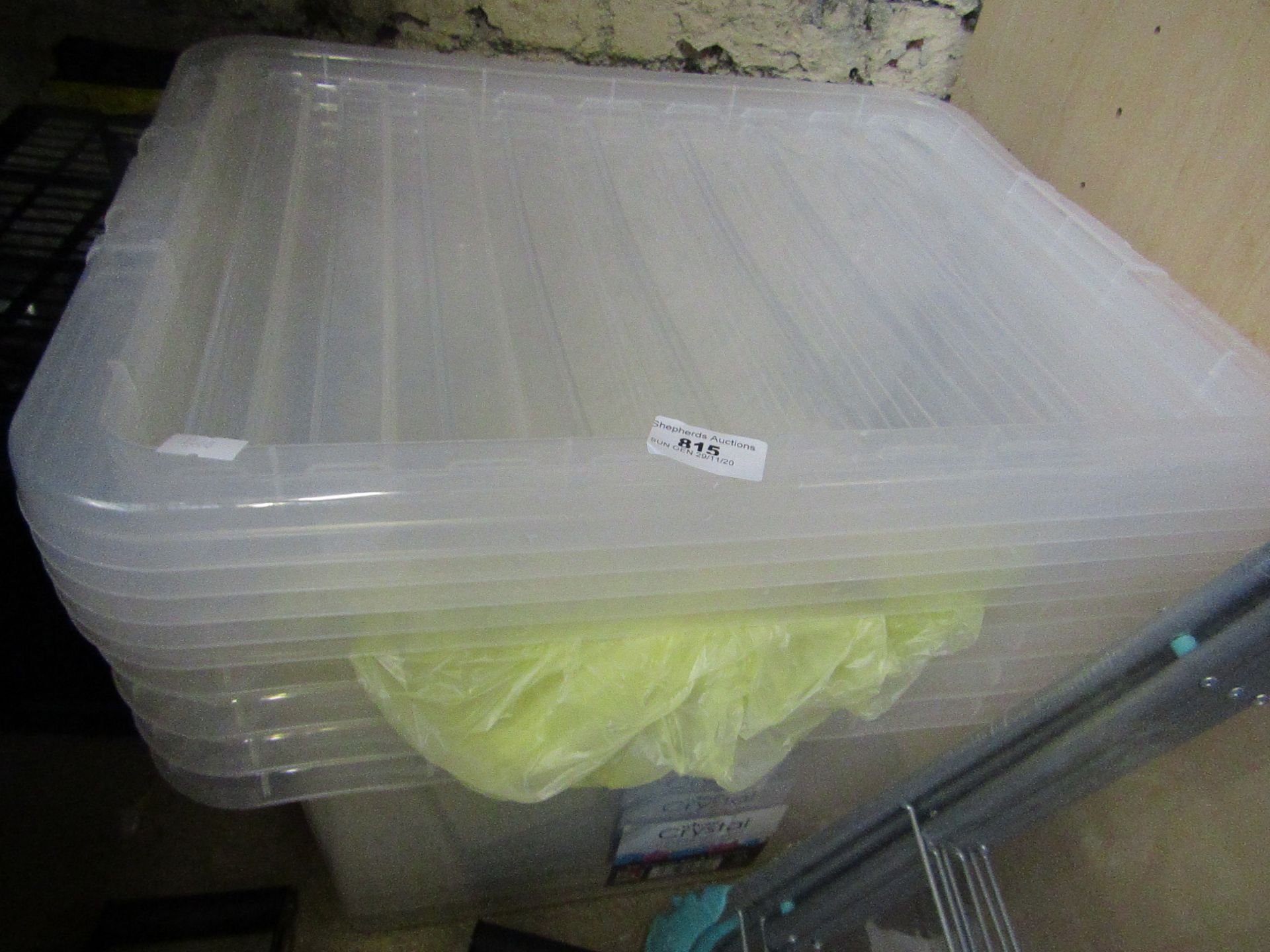 5 x Plastic Storage Boxes with Lids. 35l each. Unused