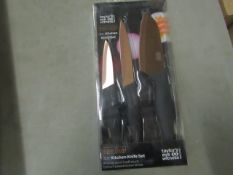 Set of 3 Taylors Eye Witness Rose Gold Coloured Kitchen knives, new and packaged.