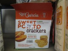 850g Box ofg RW Garcia Sweet Potatoe crackers, damaged outer box contents unchecked, BB 06/04/2021
