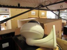 CCTV dome camera with wall mount, unchecked and boxed.