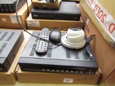 CCTV system set containing; 4 channel DVR / 4x dome cameras, all unchecked and boxed.
