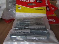 10x Fischer - Coach Screws 6 x 50 (Packs of 10) - All New & Packaged.