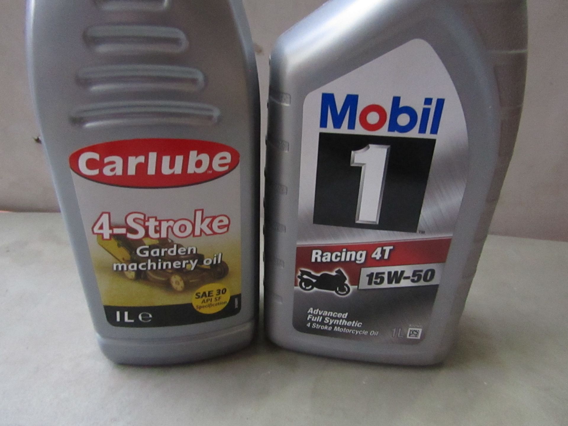 1x Mobil - Racing 4T 15W / 50 Advanced Full Synthetic (1 Litre) - Unused. 1x Carlube - 4 Stroke