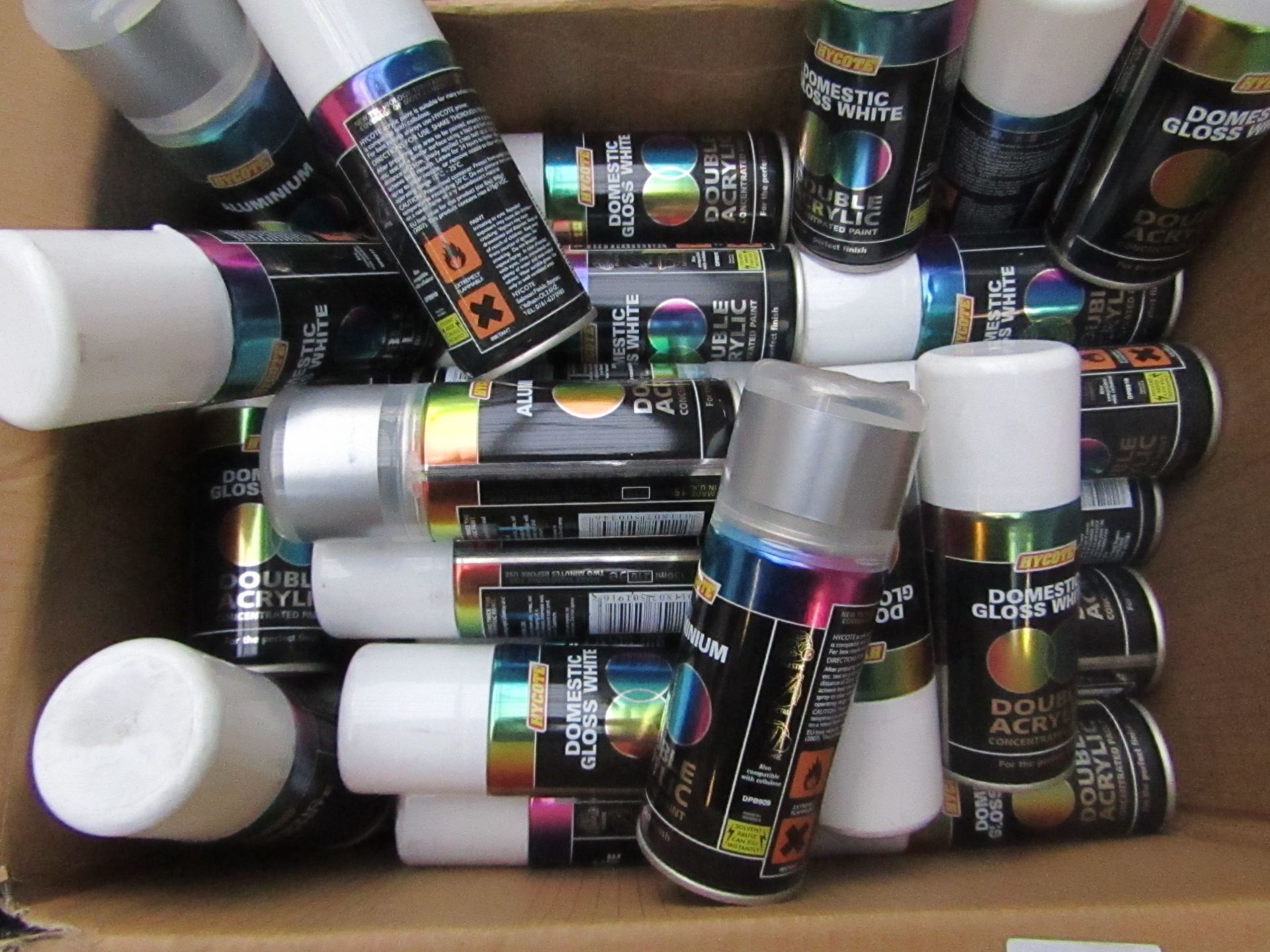 Box of Approx 20+ Hycote Sprays : Double Acrylic, Primer - Various Different Car Models & Assorted