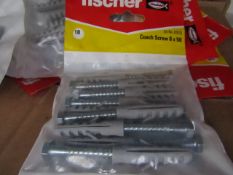 10x Fischer - Coach Screws 6 x 50 (Packs of 10) - All New & Packaged.