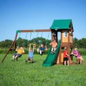 3x Items being; Back Yard Discoveries Lakewood swing set, completely unchecked for all parts,