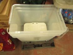 3x Wham - 80L Plastic Storage Tub With Wheels & Folding Lid - One Tub Has Cracked Side, Other Are In