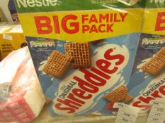 2x Nestle - Shreddies Cereal - Big Family Pack - BBE 04/21 - Unused, Boxes May Be Damged, But