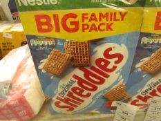 2x Nestle - Shreddies Cereal - Big Family Pack - BBE 04/21 - Unused, Boxes May Be Damged, But