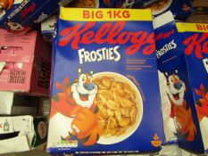 2x Kelloggs - Frosties Cereal - Big 1kg Pack - BBE 19/06/21 - Box Damage, But Content Fine.