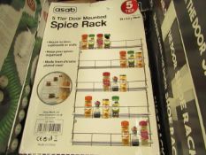 Asab - 5 Tier Door Mounted Spice Rack 39x5.5x59cm Approx - Unchecked & Boxed.