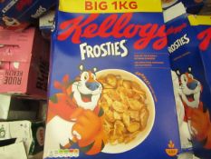 2x Kelloggs - Frosties Cereal - Big 1kg Pack - BBE 19/06/21 - Box Damage, But Content Fine.