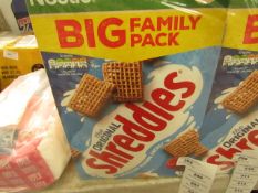 2x Nestle - Shreddies Cereal - Big Family Pack - BBE 04/21 - Unused, Boxes May Be Damged, But