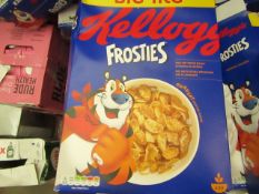 2x Kelloggs - Frosties Cereal - Big 1kg Pack - BBE 19/06/21 - Box Damage, But Content Fine.