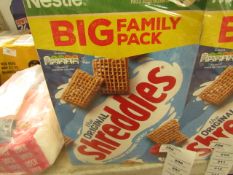 2x Nestle - Shreddies Cereal - Big Family Pack - BBE 04/21 - Unused, Boxes May Be Damged, But