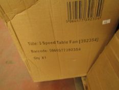 3 Speed table Fan. Boxed but untested