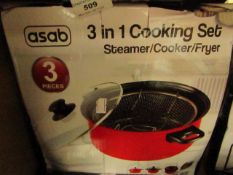 Asab 3 in 1 Cooking set. Steamer/Cooker/Fryer. Boxed but untested