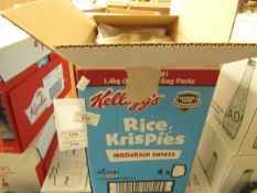 Box of 4x 1.4kg Bags Of Kelloggs - Rice Krispies Multi-Grain Shapes - BBE 06/12/20 - Unused & Boxed.
