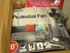 Asab Pedestal Fan. 16". Boxed but untested