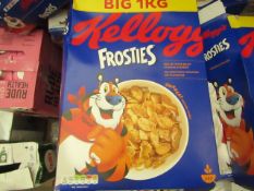 2x Kelloggs - Frosties Cereal - Big 1kg Pack - BBE 19/06/21 - Box Damage, But Content Fine.