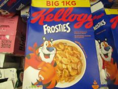 2x Kelloggs - Frosties Cereal - Big 1kg Pack - BBE 19/06/21 - Box Damage, But Content Fine.