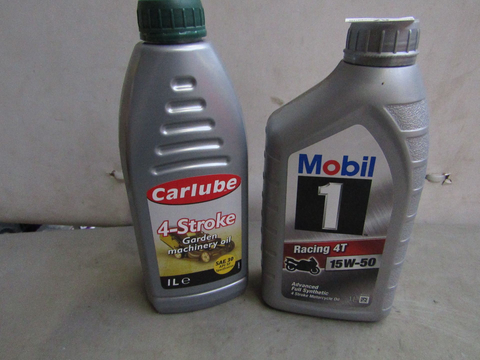 1x Mobil - Racing 4T 15W / 50 Advanced Full Synthetic (1 Litre) - Unused. 1x Carlube - 4 Stroke