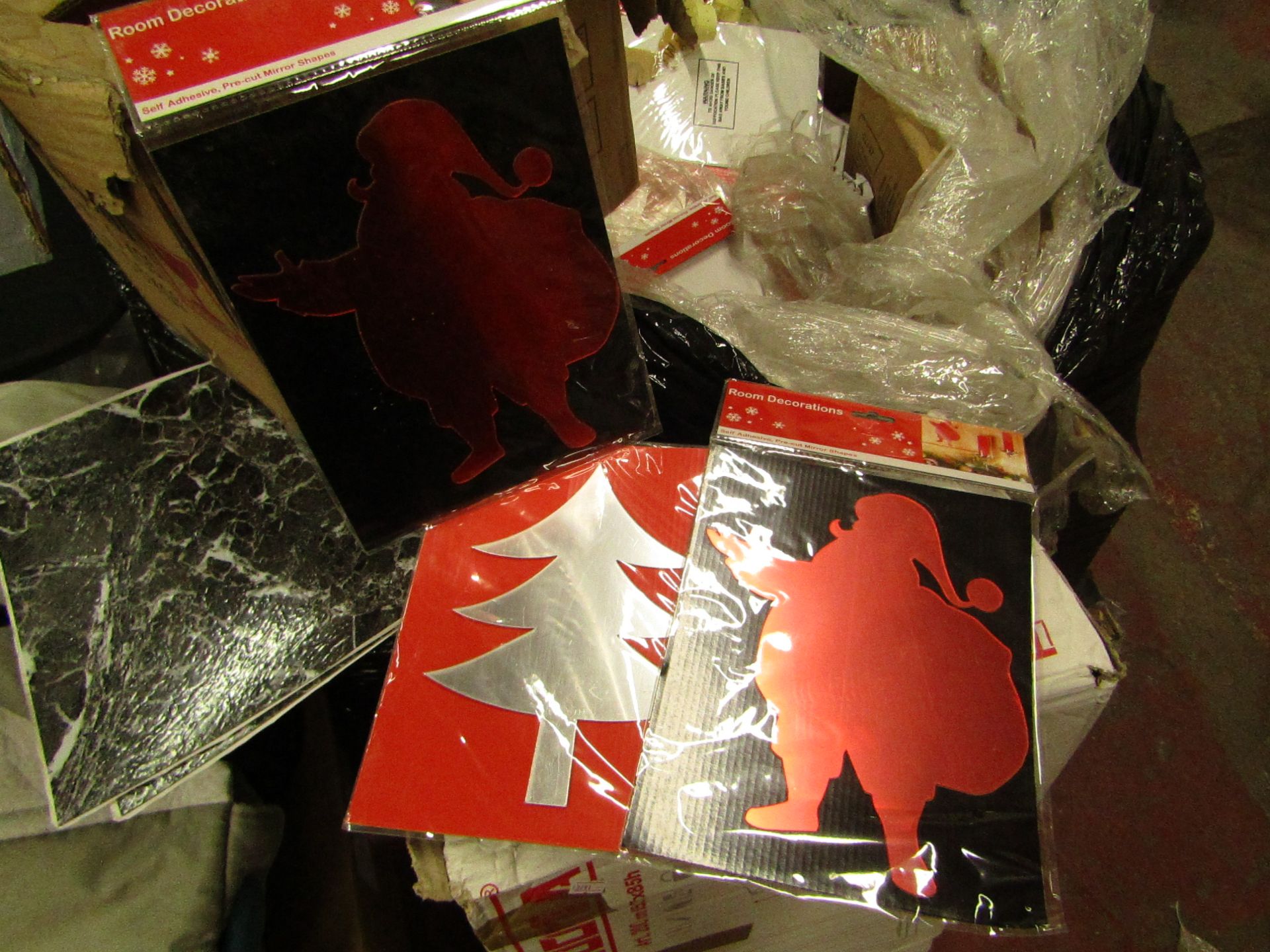 Box of 72 x 25cm x 20cm Christmas Mirror Shapes. Packaged