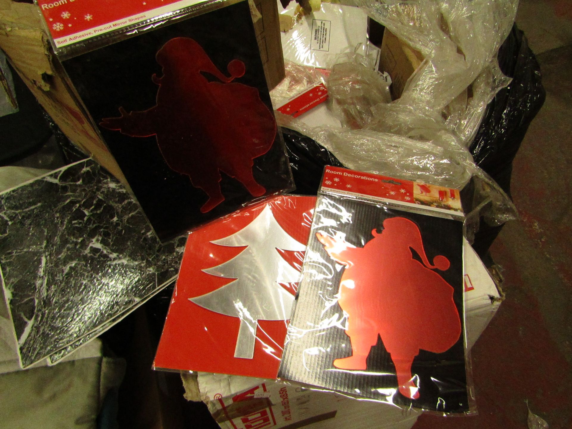 Box of 72 x 25cm x 20cm Christmas Mirror Shapes. Packaged