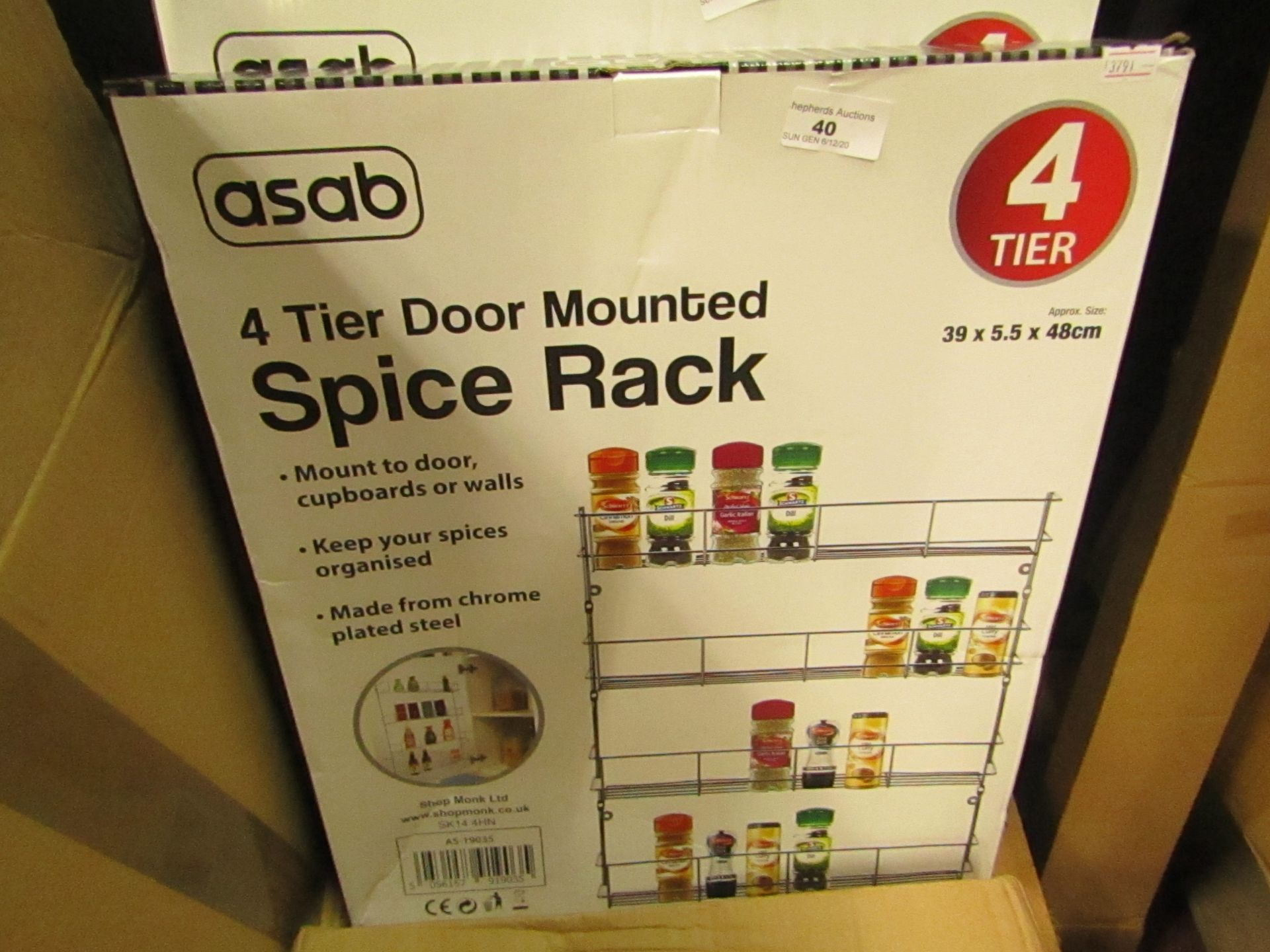 Asab 3 Tier Door Mounted Spice Rack. Boxed but unchecked