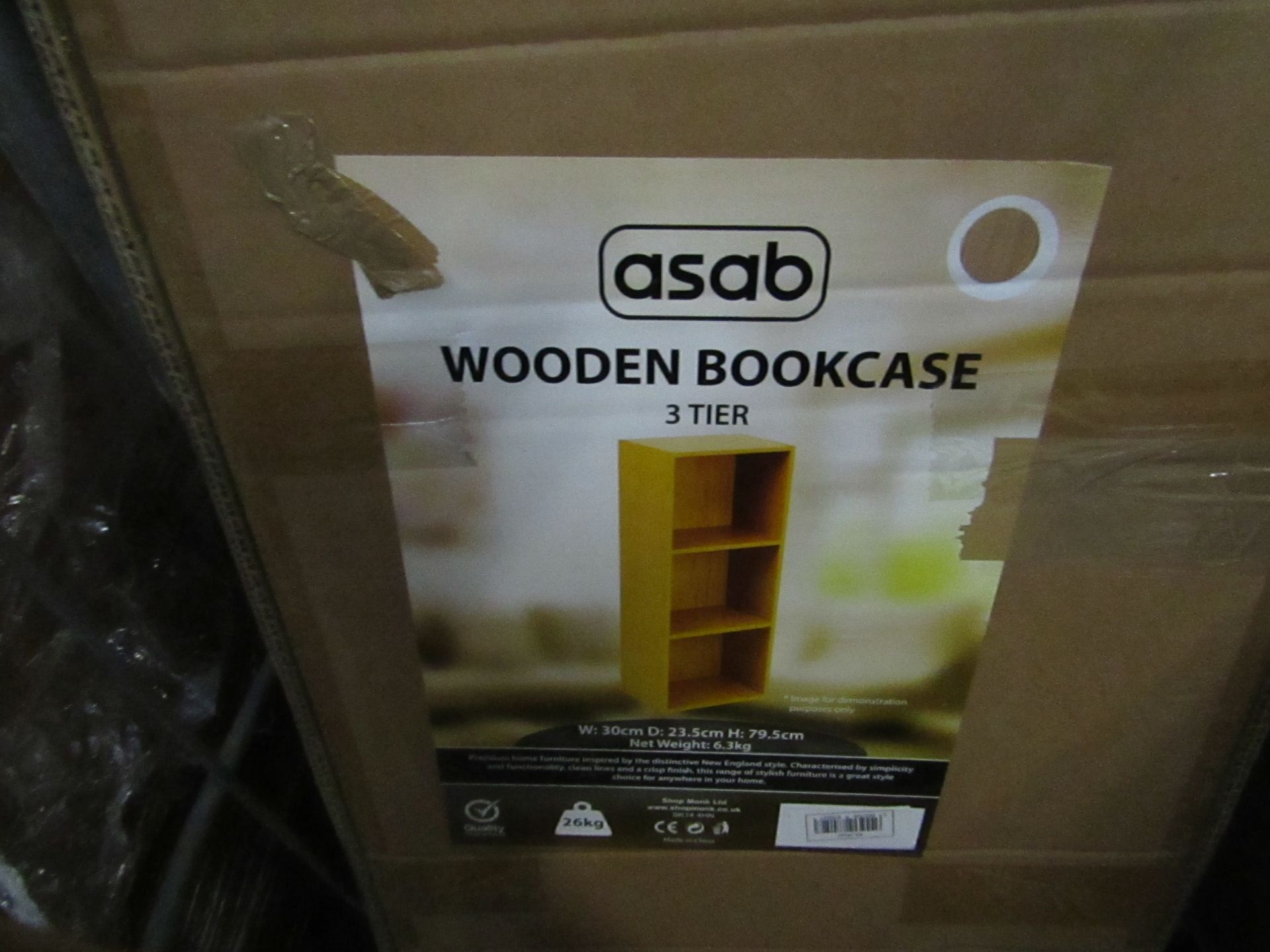 Asab Wooden 3 Tier Bookcase. Boxed but unchecked