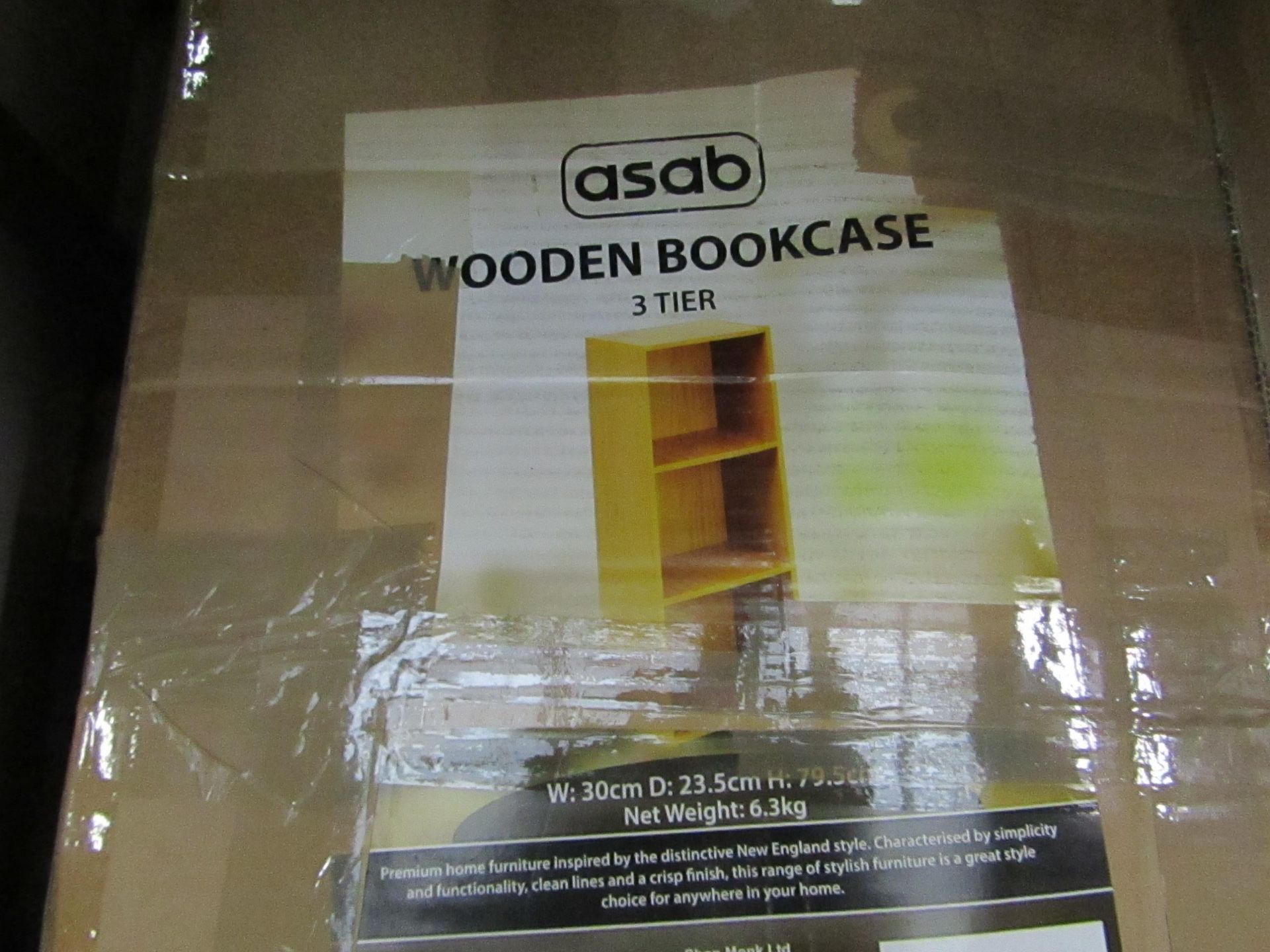 Asab - Wooden Bookcase 3 Tier W30XD23.5XH79.5cm - Unchecked & Boxed.