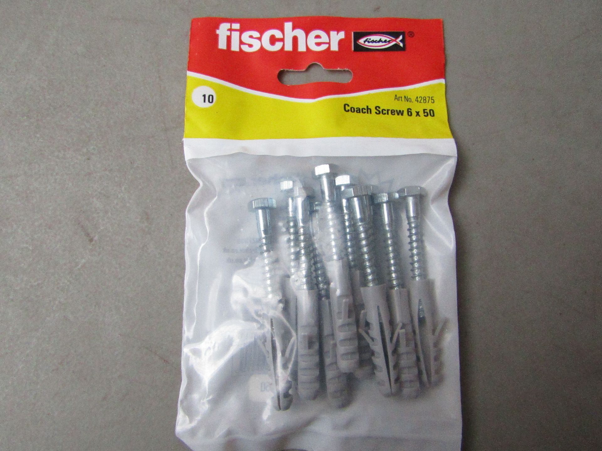 10x Fischer - Coach Screws 6 x 50 (Packs of 10) - All New & Packaged.