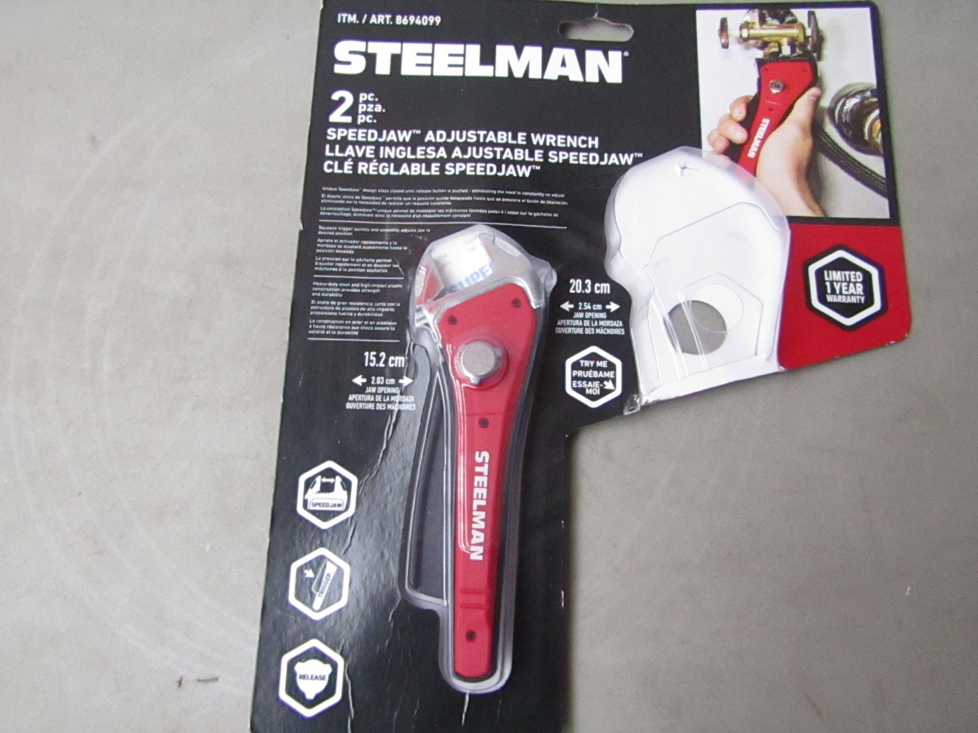 Steelman - SpeedJaw Adjustable Wrench - (Only One Wrench Present) - & Packaged.