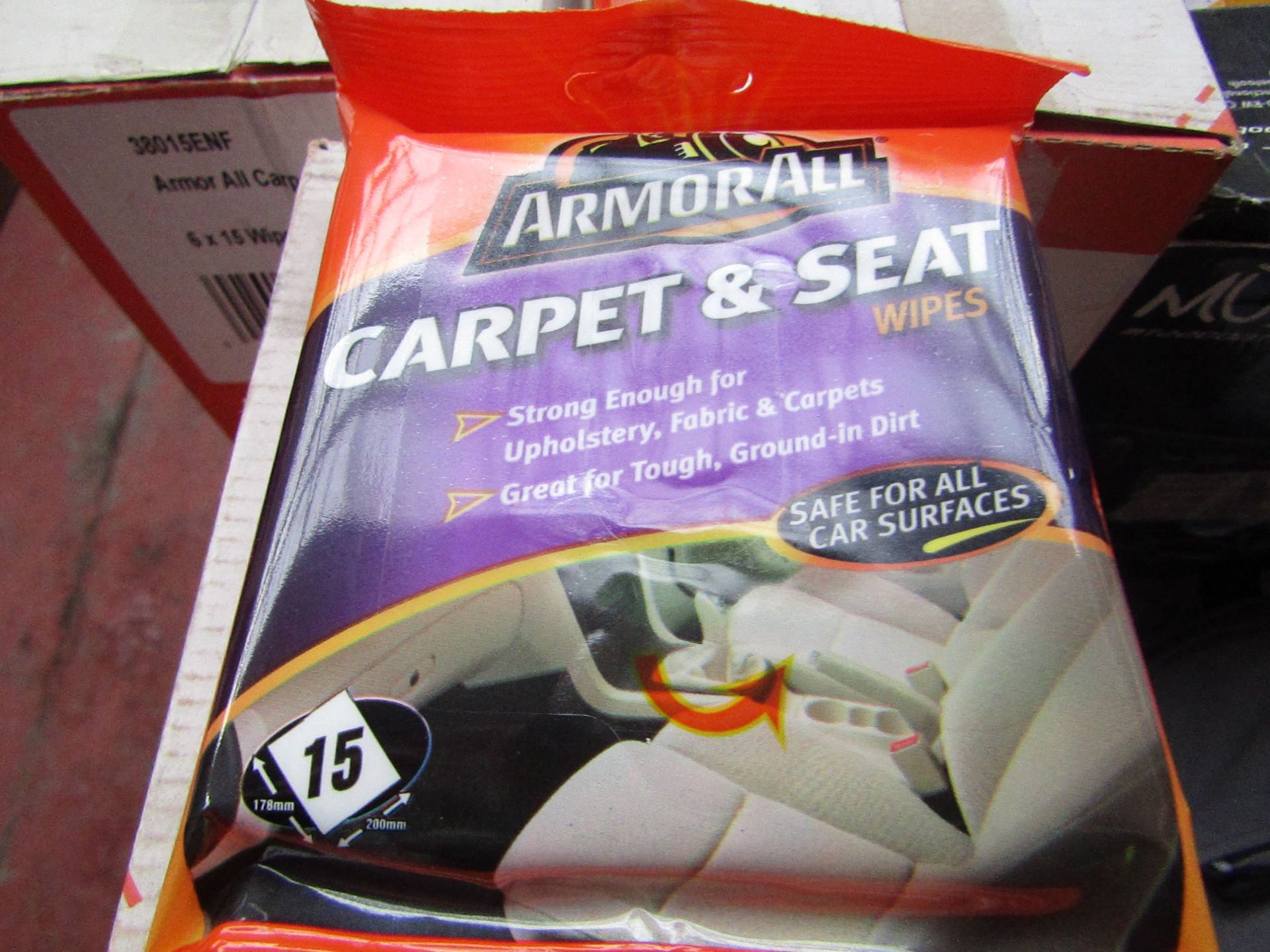 2x Boxes of 6 ArmouAll - Carpet & Seat Wipes (15 Wipes Per Pack) - Unused & Boxed.