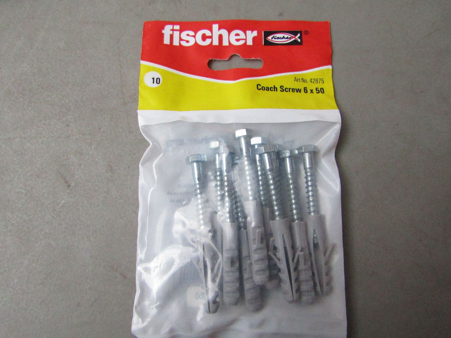 10x Fischer - Coach Screws 6 x 50 (Packs of 10) - All New & Packaged.