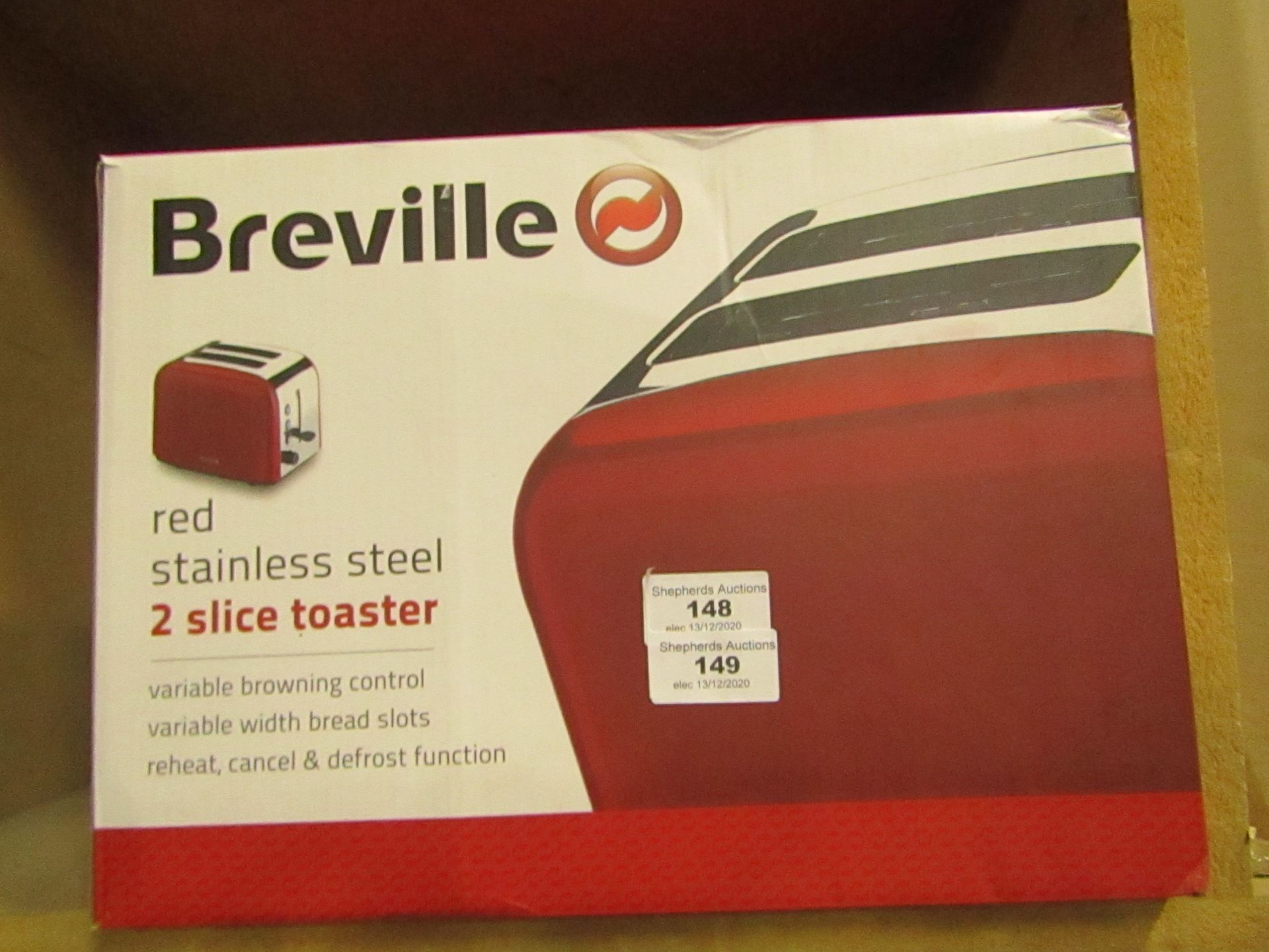 Breville red stainless steel 2 slice toaster - Unchecked & Boxed