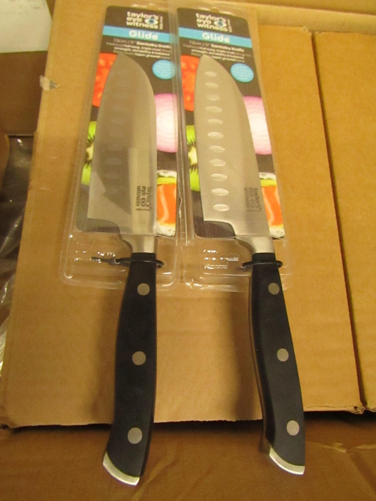 2 x Taylors eye Witness Glide 13cm Santoku Knives. New & packaged