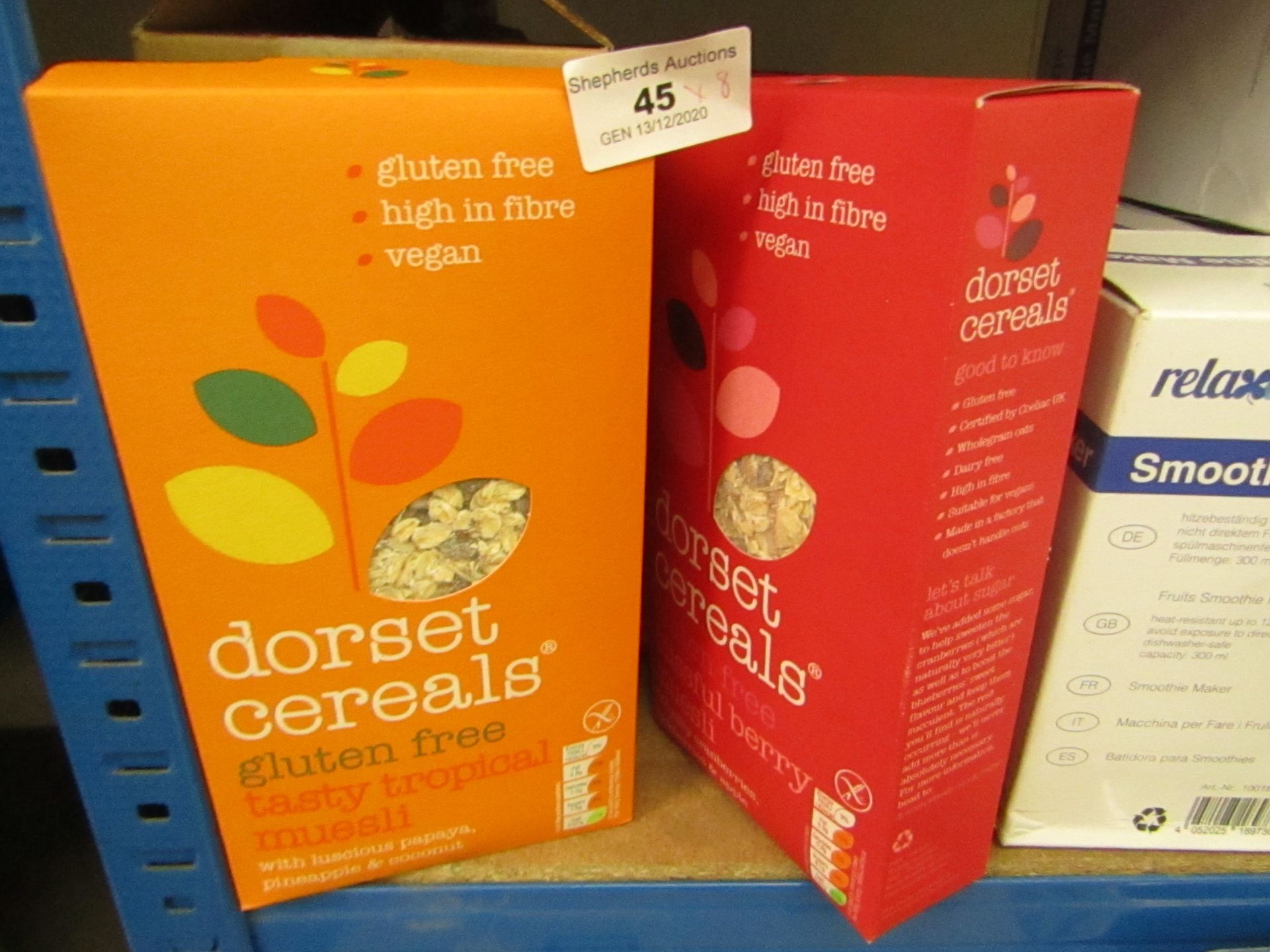 8 x 400g Dorset Cerials. 3 Being Berry Muesli & 5 Being Tropical Muesli. BB 25/12/20