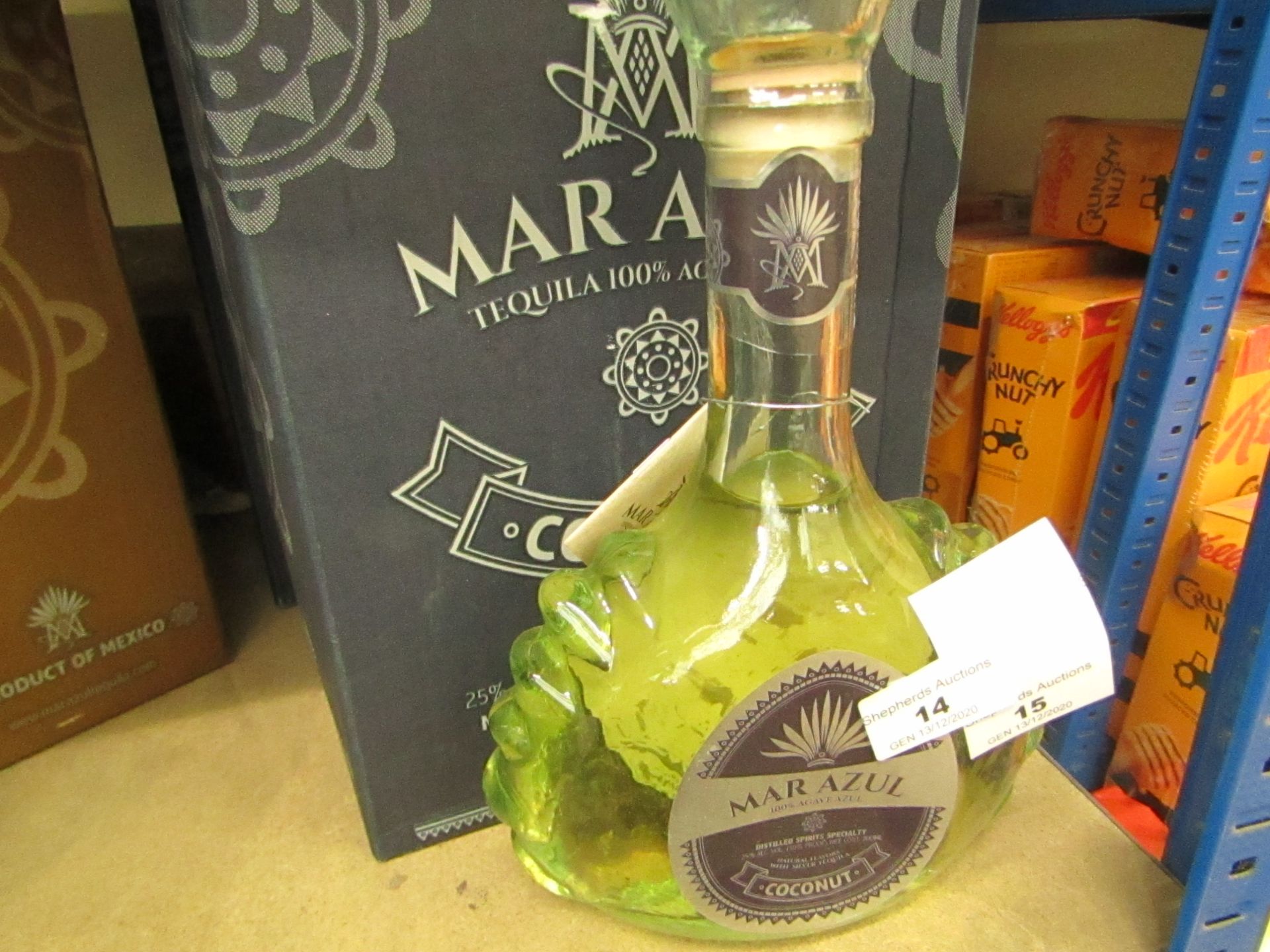 NO VAT!! 1 X 700ml Bottle of Mar Azul Coconut flavoured Tequila, 25% ABV (50% proof), new and