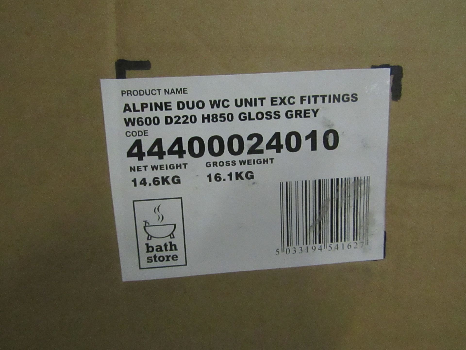 Alpine Duo WC unit exc fittings gloss grey, W600 x D220 x H850, new and boxed.