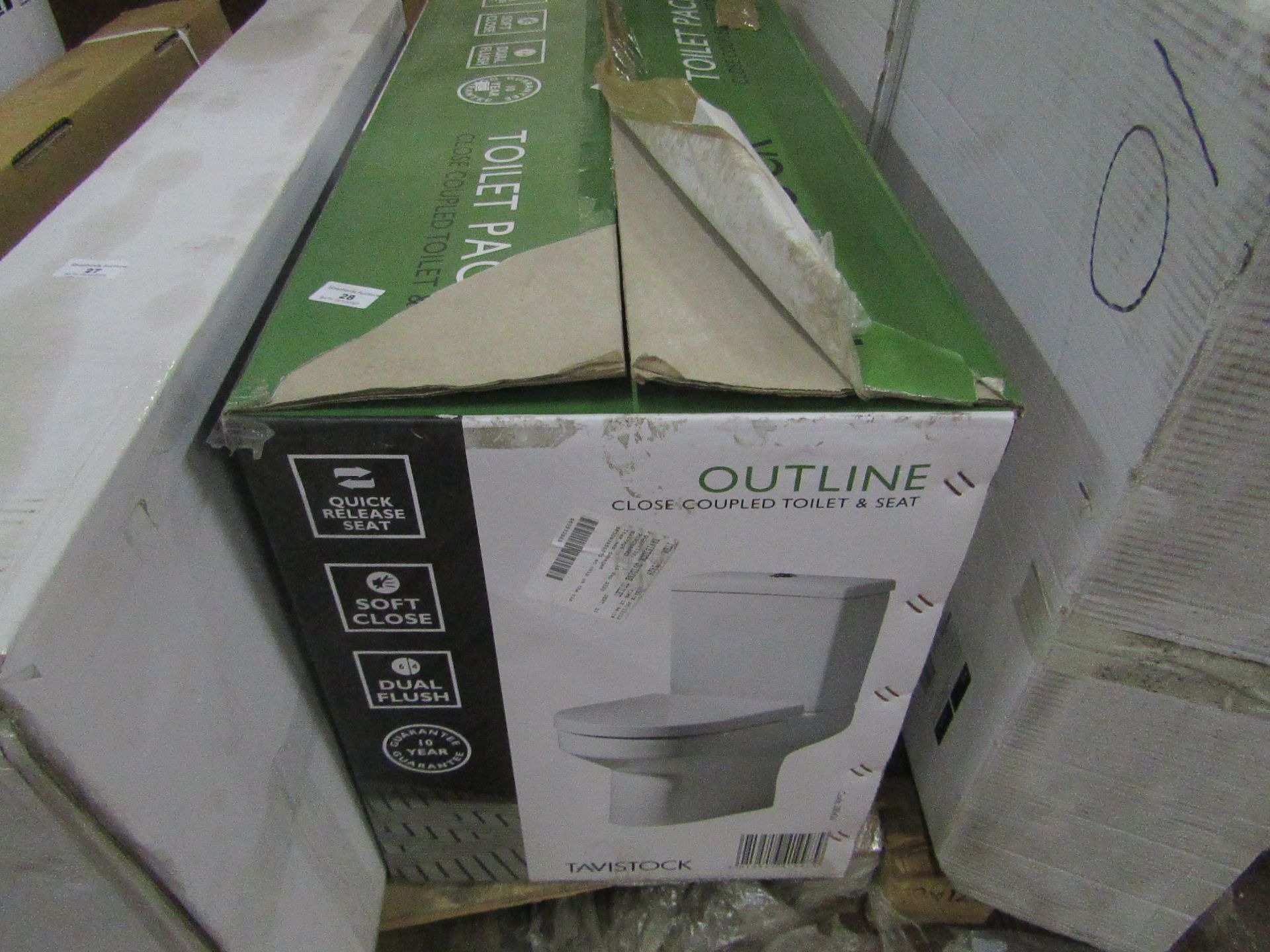 Tavistock Outline close coupled toilet and seat, new and boxed.