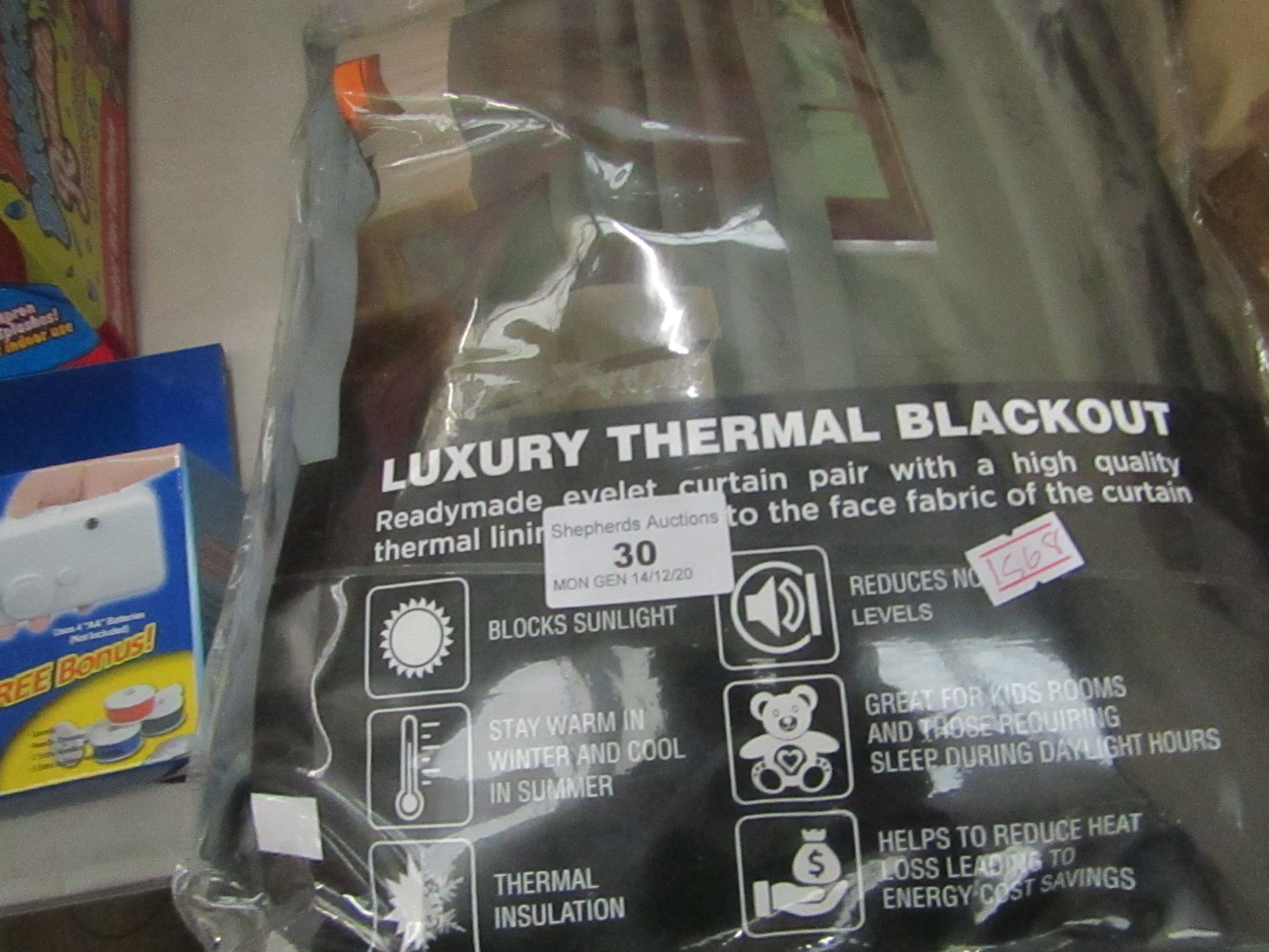 Luxury Thermal Blackout Curtains - Charcoal Grey 66" x 90" - Unchecked & Packaged.