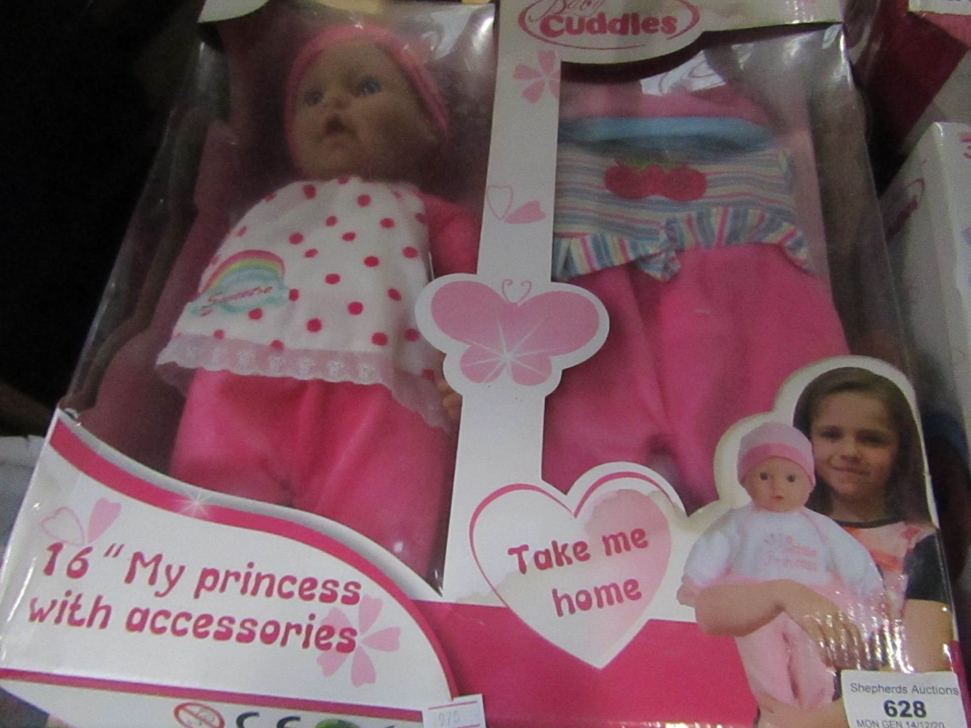 Baby cuddles 16" My Princess with Accessories. Outer box is slightly damaged but item is fine