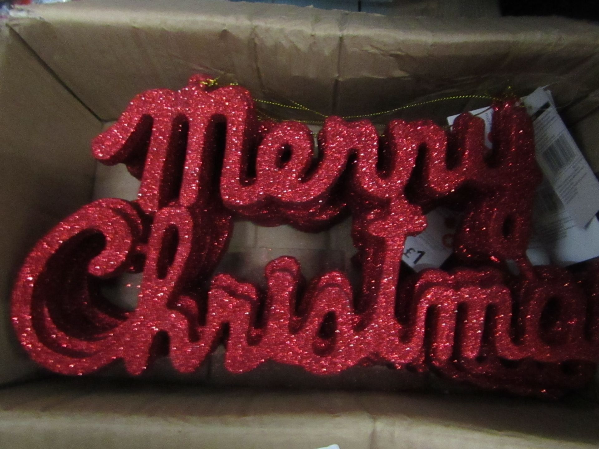 8x Red "Merry Christmas" Hanging Sign's - All Unused & Boxed.