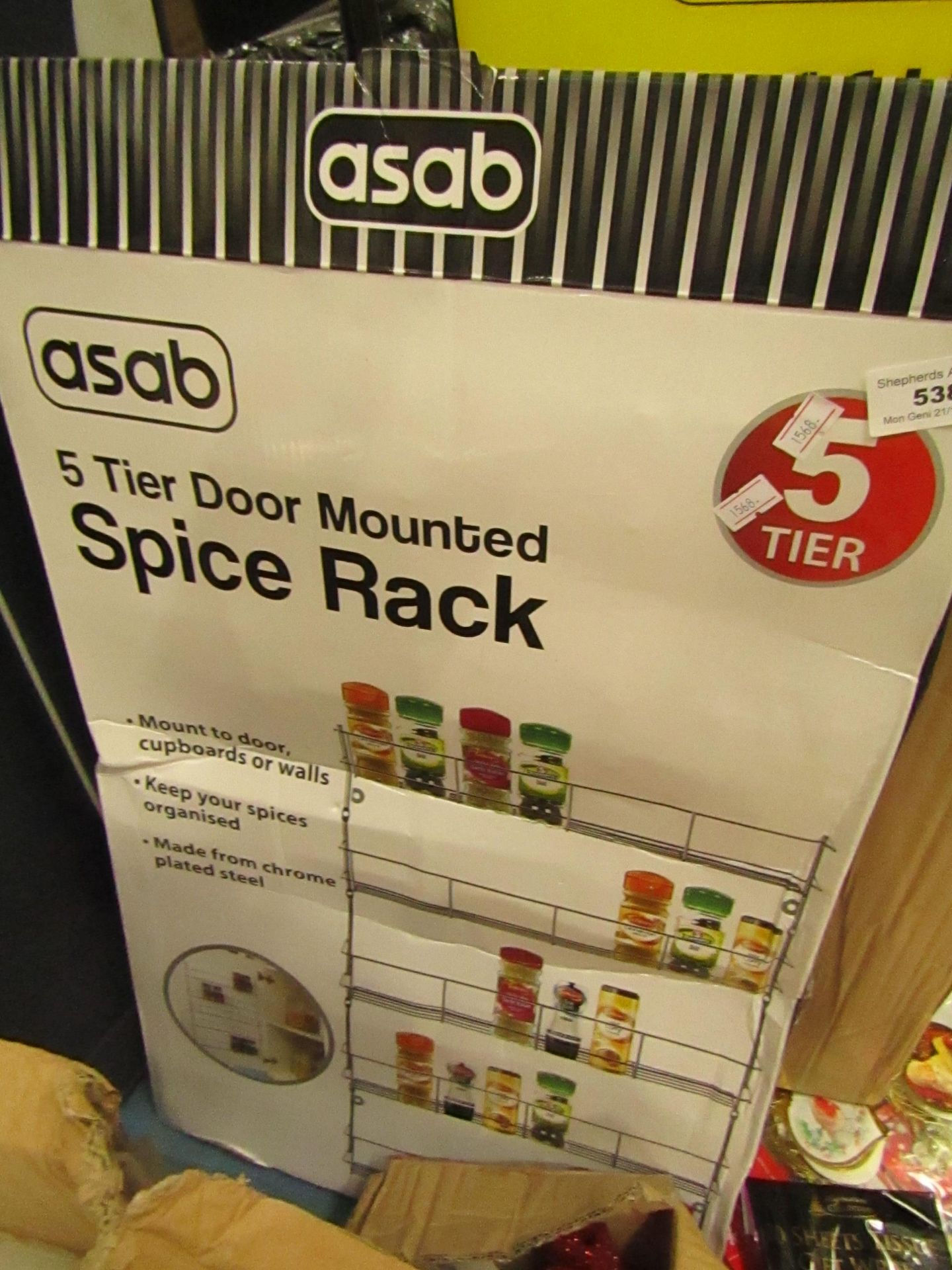 Asab - 5 Tier Door Mounted Spice Rack - Unchecked & Boxed.