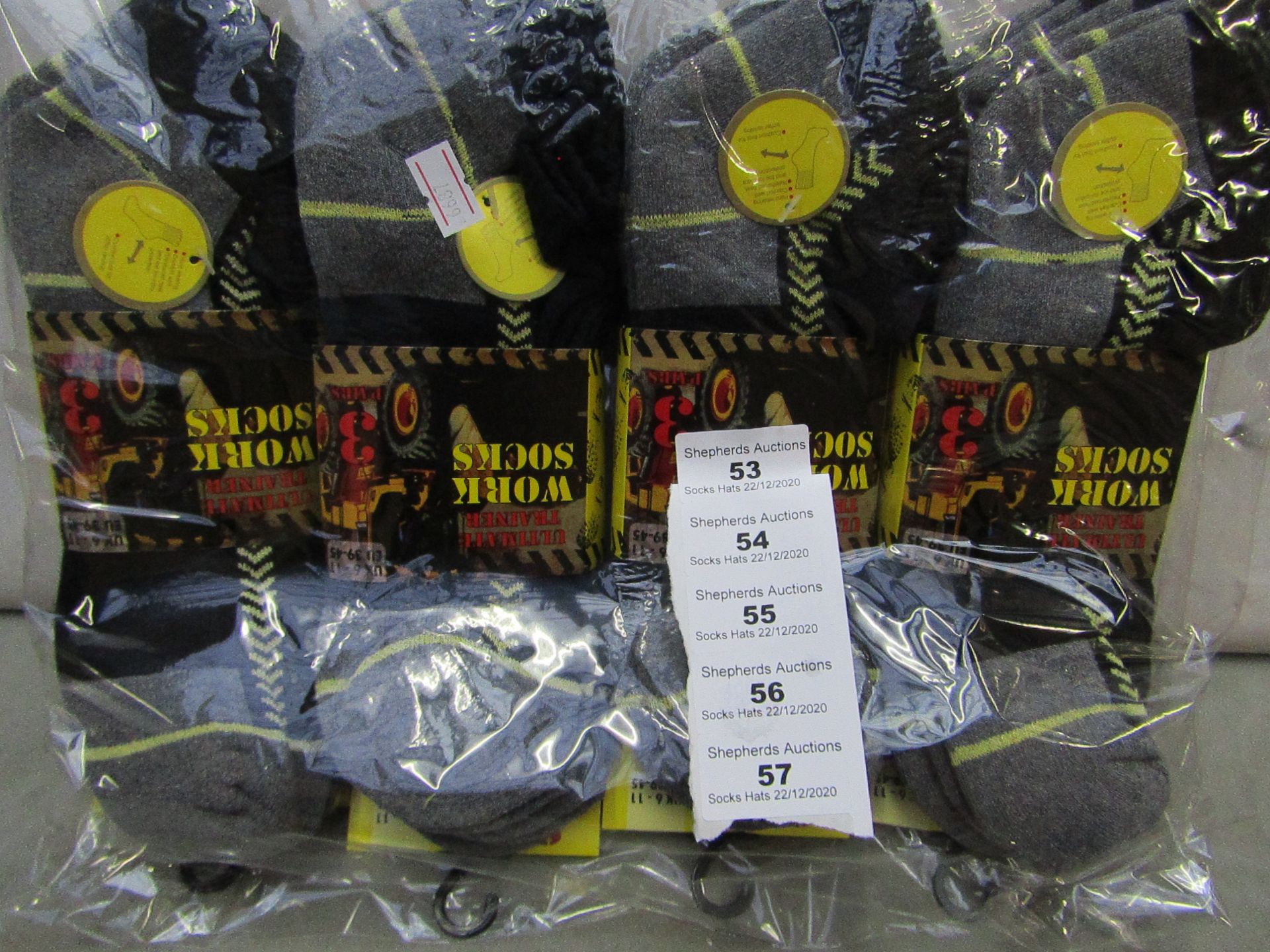 Pack Of 12 - Ultimate Trainer - Work Socks (Cushioned Heel) - Size 6-11 - New & Packaged.