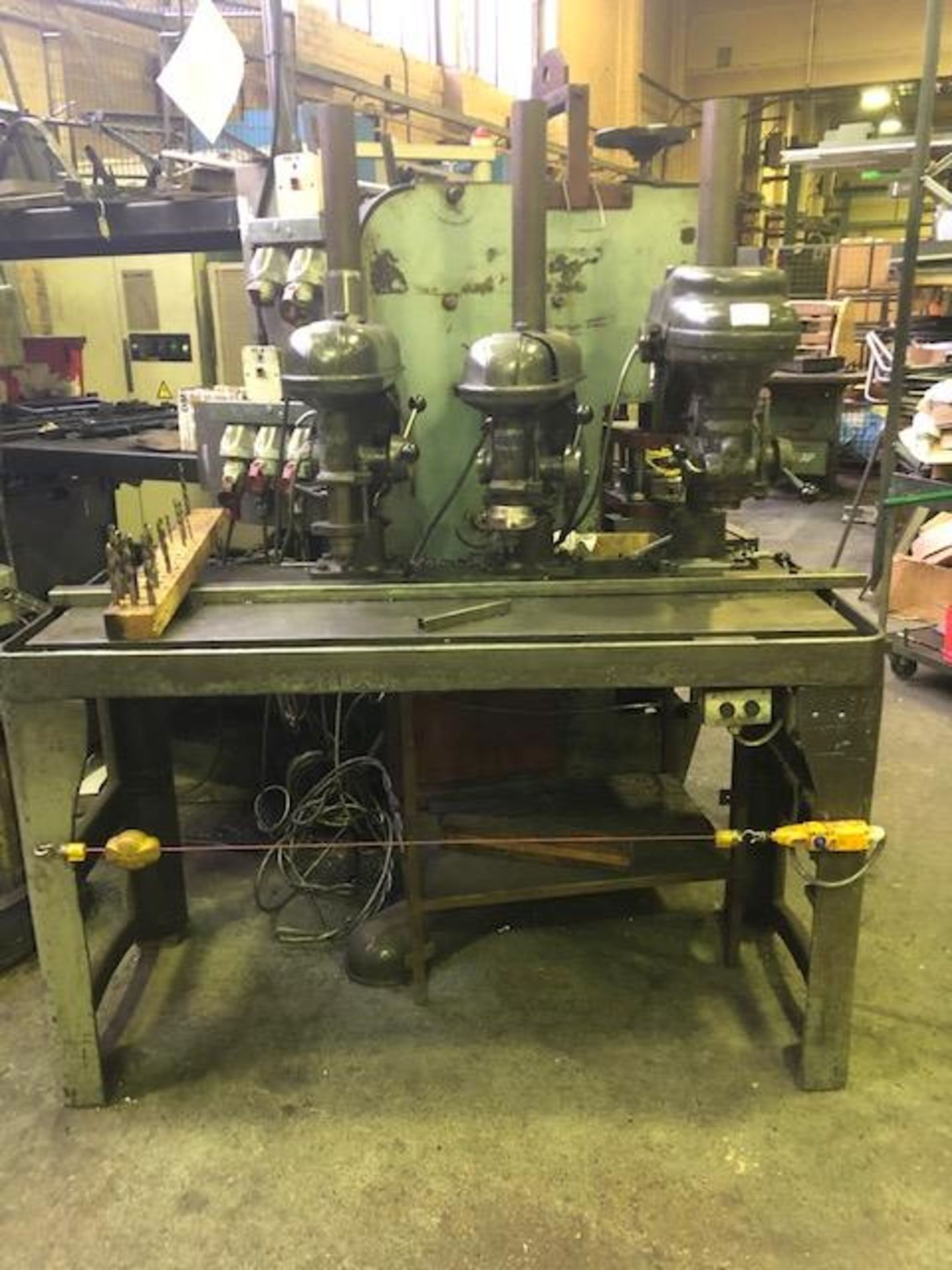 Triple head steel drill bench with quantity of associated drill bits - Image 2 of 6